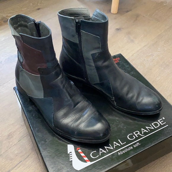 Black leather patchwork boots - Picture 1 of 3